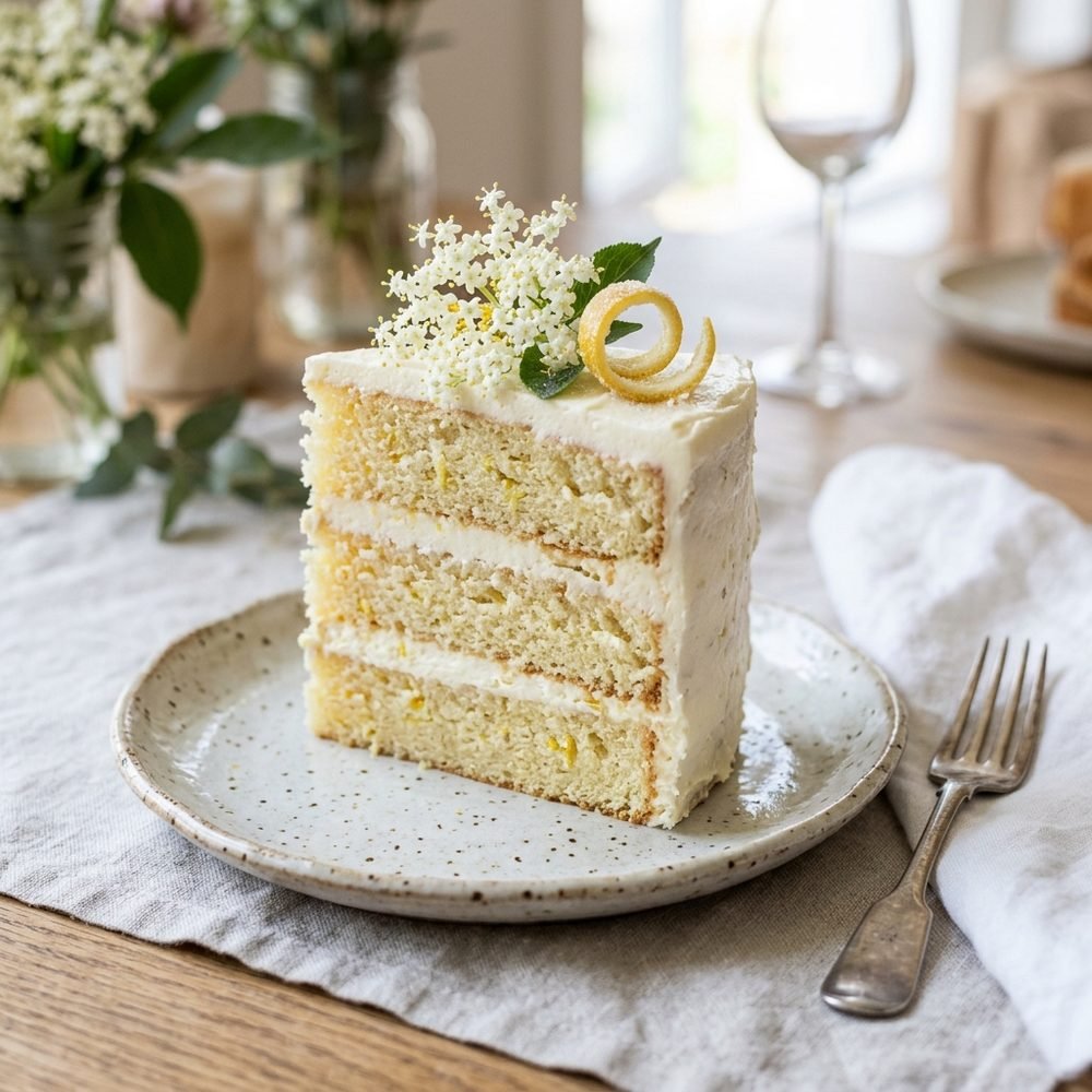 Lemon Elderflower wedding cake slice