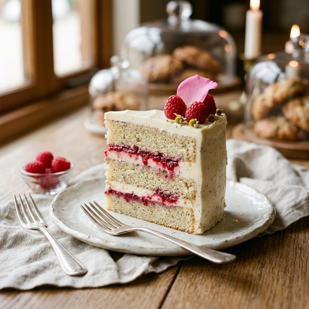 Vanilla & Raspberry wedding cake slice
